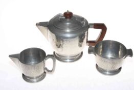 Art Deco Sheffield Craftsmen pewter three piece tea service,