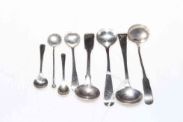 Collection of eight various silver salt spoons.