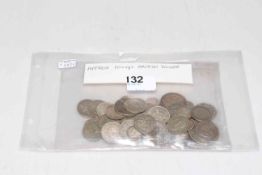 Bag containing British mainly silver coins, approximately 10ozs.