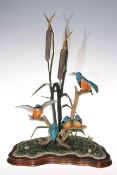 Border Fine Arts Kingfisher Group limited edition 463/750 signed Ayres on wooden plinth, 46cm high.