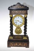 19th Century French marquetry and ebonised portico clock,
