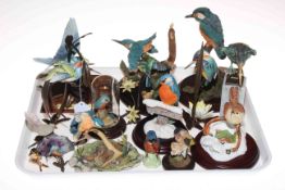 Collection of mostly Kingfisher bird sculptures including three Border Fine Arts, Country Artists,