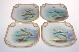 Set of four Franz Anton Mehlem fish decorated plates, 22cm across.