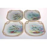 Set of four Franz Anton Mehlem fish decorated plates, 22cm across.