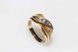 14 carat yellow gold and five stone diamond ring, size S.