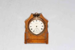 Waltham 'Traveller' gold plated keyless pocket watch with tree stand,