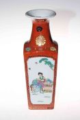 Chinese four panel vase, each painted with lady pastime, overglaze mark to base, 36cm,