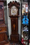 Antique inlaid oak and mahogany 8-day longcase clock with brass and silvered dial, Nicholas Himes,