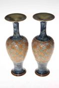 Pair Royal Doulton Slaters Patent stoneware vases, 26.5cm. Condition: Good.
