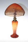 French design 'Mushroom' art glass table lamp, 47cm high. Condition good, no damage to glass.