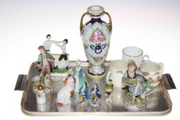 Collection of ornate Continental figures, Staffordshire boxing group, Noritake vase,