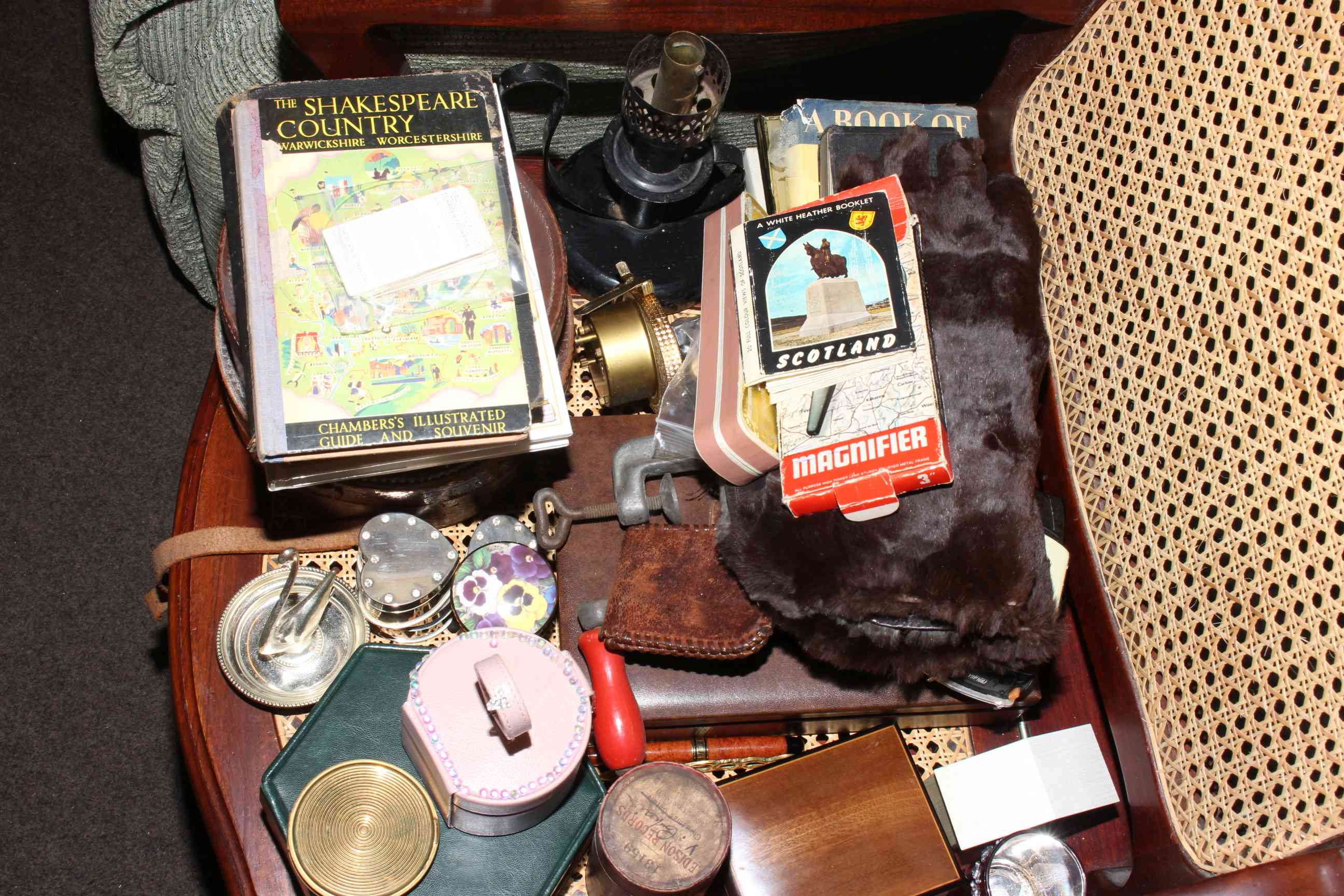 Full shelf of collectables including copper and brasswares, collar boxes, inlaid candle box, - Image 3 of 4