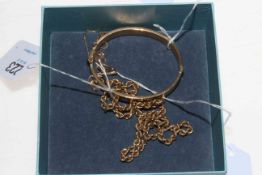 9 carat gold rope twist necklace 46cm, engraved bangle, and, fine necklace (3).