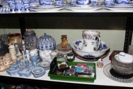 Large collection of glass and china including Wedgwood Blue Jasperware, Oriental lidded vase,