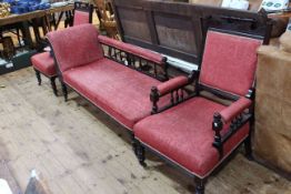 Late Victorian three piece parlour suite comprising chaise longue, gents and ladies chairs.