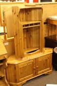 Bradgate Woodcrafts pine two door entertainment unit and pine open corner wall cabinet (2).