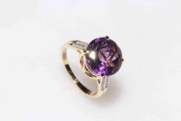 Amethyst and diamond 14k yellow gold ring, the Moroccan amethyst approximately 6 carats,