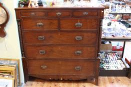 Victorian mahogany five height chest of drawers with spiral pillar sides and on splayed legs, 126cm,