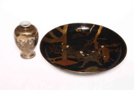 Japanese lacquered and gilt shallow dish with warrior decoration,