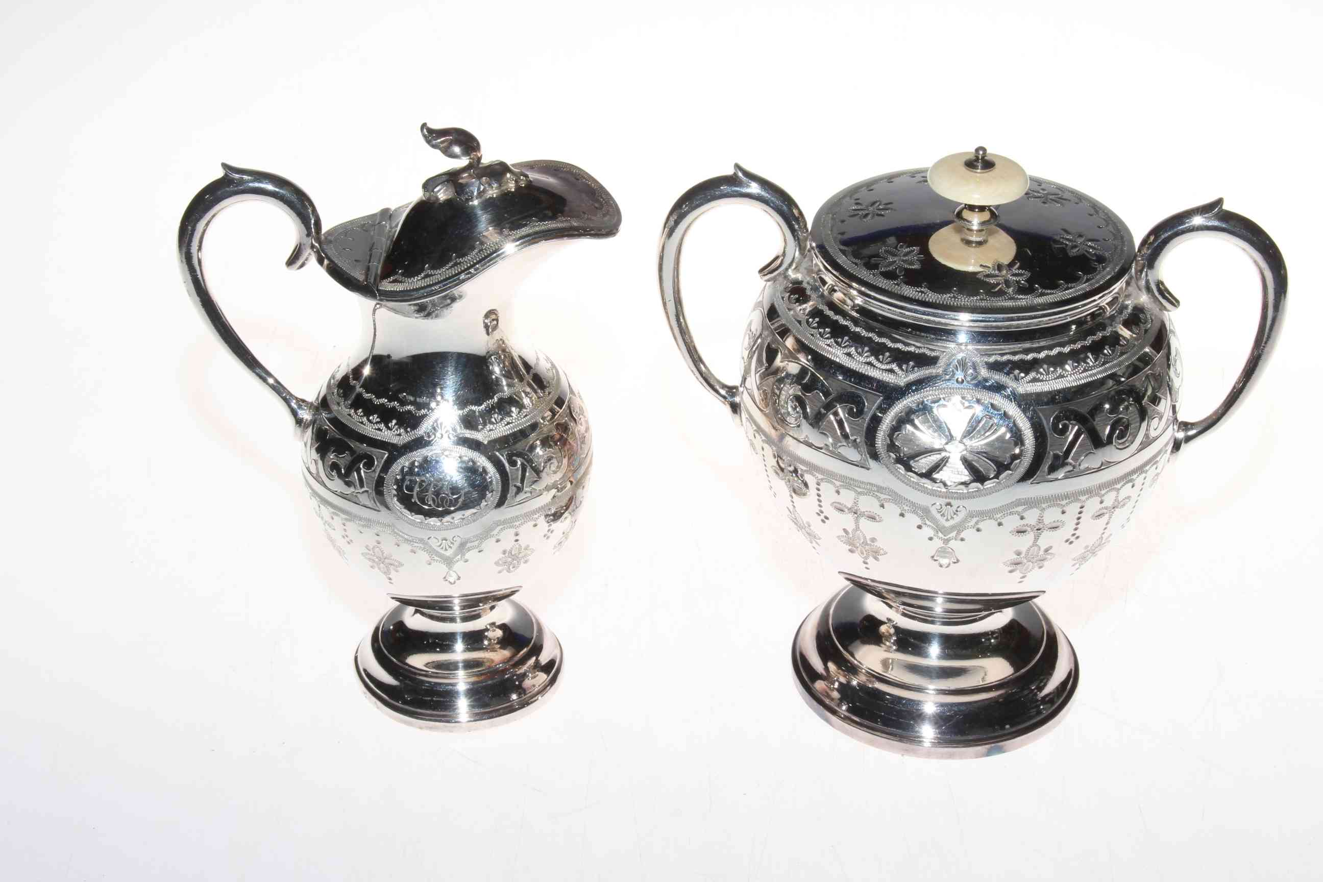 Late Victorian impressive silver plated four piece tea and coffee service having engraved - Image 4 of 4