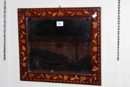 19th Century inlaid mahogany bevelled wall mirror, 37cm by 43cm overall.