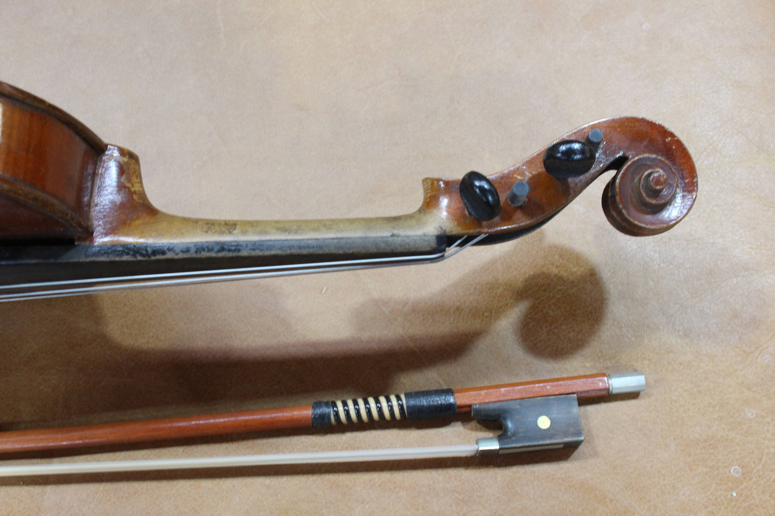 Two cased violins with bows (one 3/4 size). Condition: 3/4 violin in fairly poor condition. - Image 4 of 14