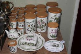 Collection of thirty Portmeirion Botanic Garden storage jars, butter dish, small teapot,