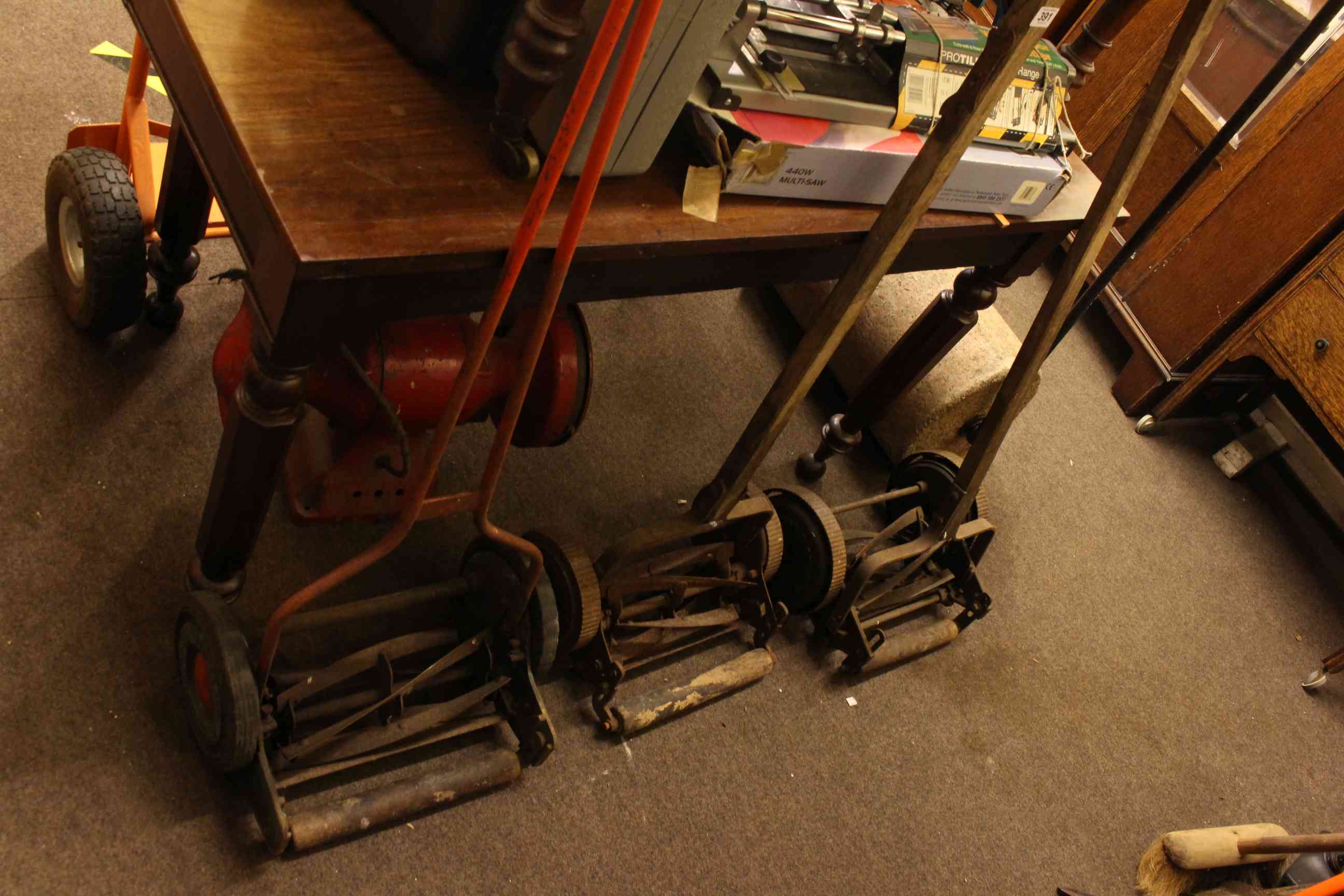 Three vintage push lawn mowers and garden roller (4). - Image 2 of 2