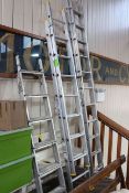 Two pairs of aluminium double extending ladders and aluminium three way step ladder (3).