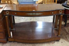 Empire style bow front console in burr veneered with metal mounts,