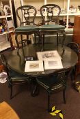 Victorian style circular green dining table, 74cm by 131cm diameter,