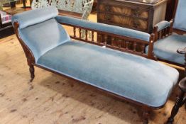 Late 19th/early 20th Century oak framed chaise longue and gents chair.