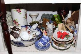 Collection of assorted china including part tea sets, figurines, stick stand, Studio pottery, etc.