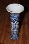 Large Arts & Crafts blue and white vase/stick stand decorated with floral design mark to base,