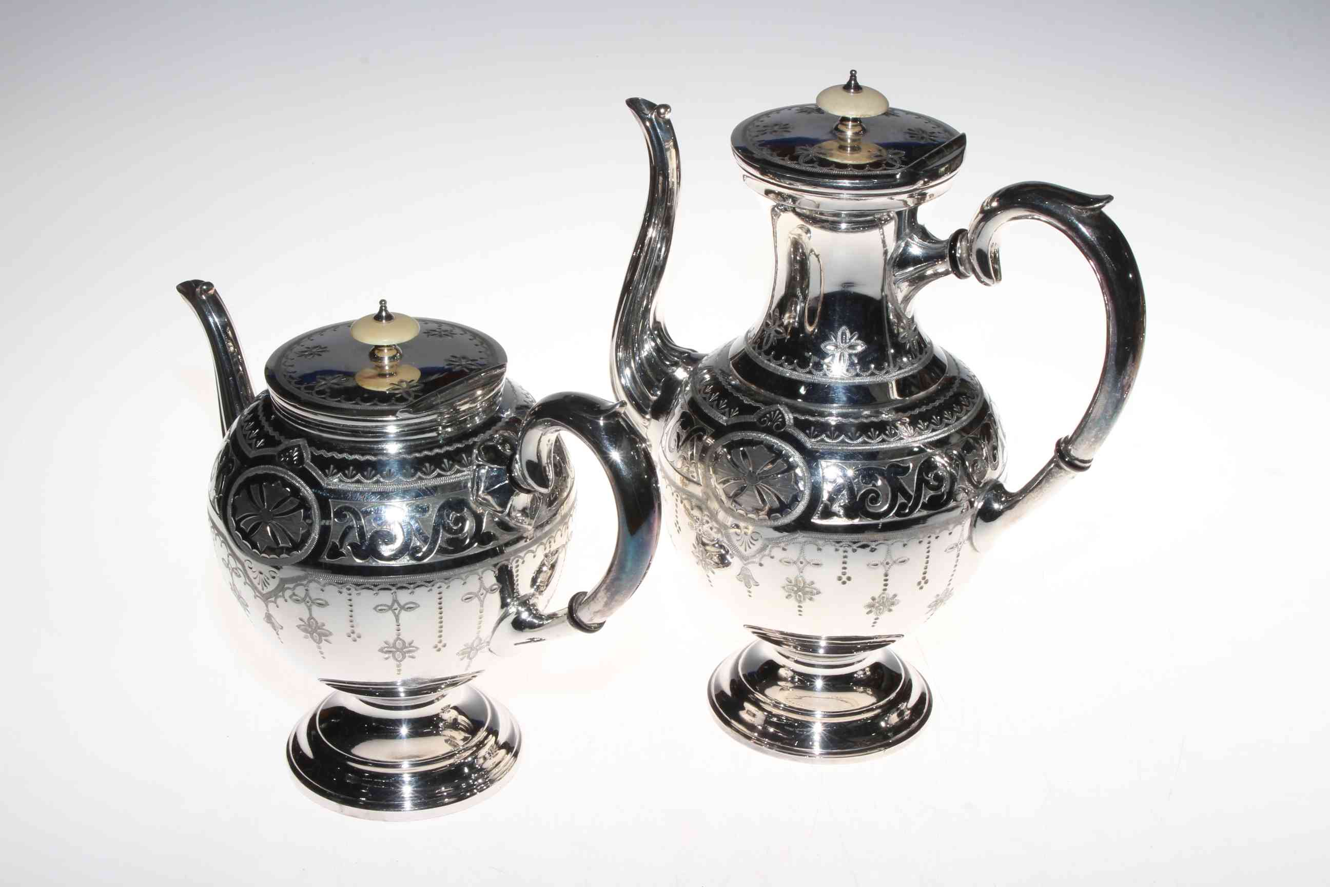 Late Victorian impressive silver plated four piece tea and coffee service having engraved - Image 2 of 4