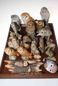 Tray lot of twenty owls including Royal Crown Derby gold stop paperweight,