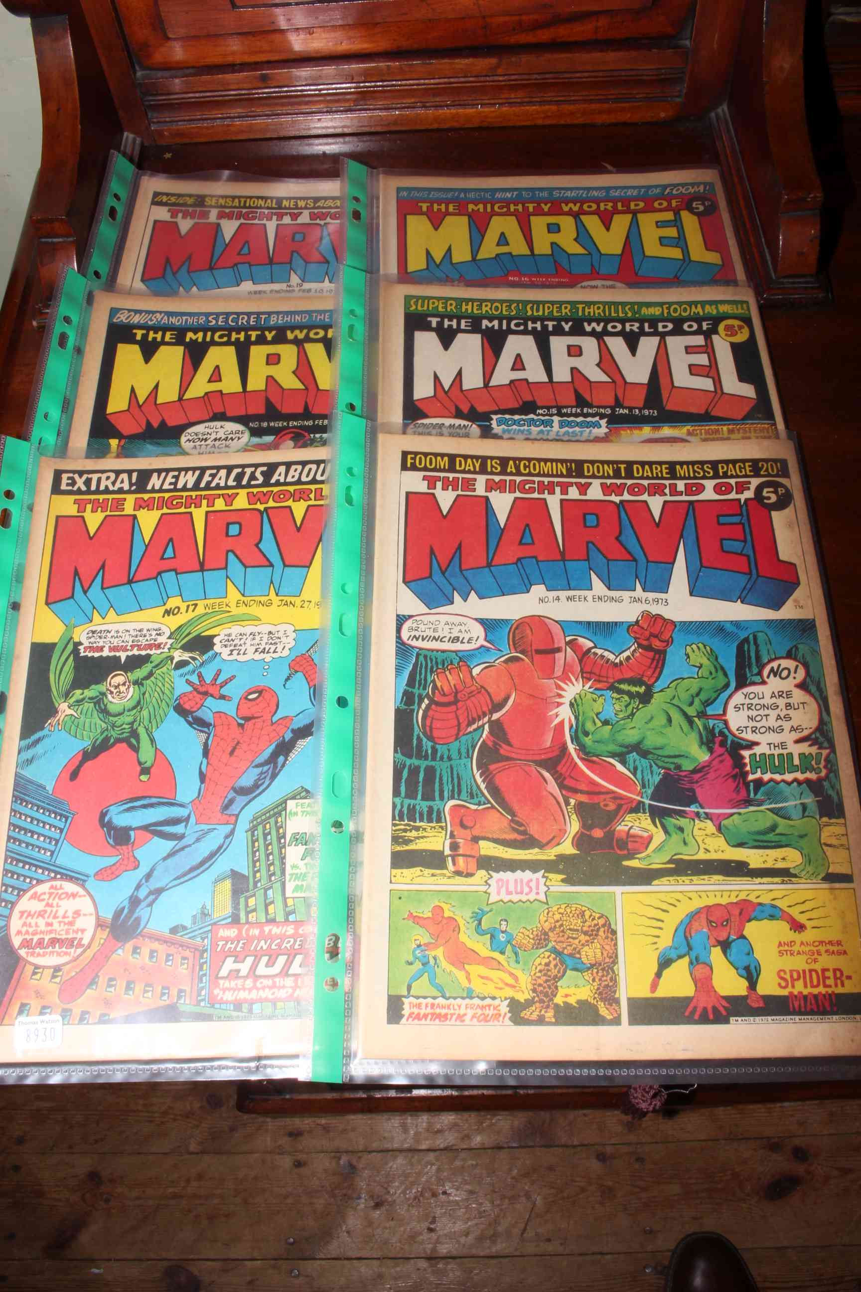 Nine Marvel comics Dec 72 and Jan 73, battery operated Western Special locomotive,