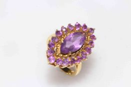 9 carat gold multi stone amethyst cluster ring, size O.