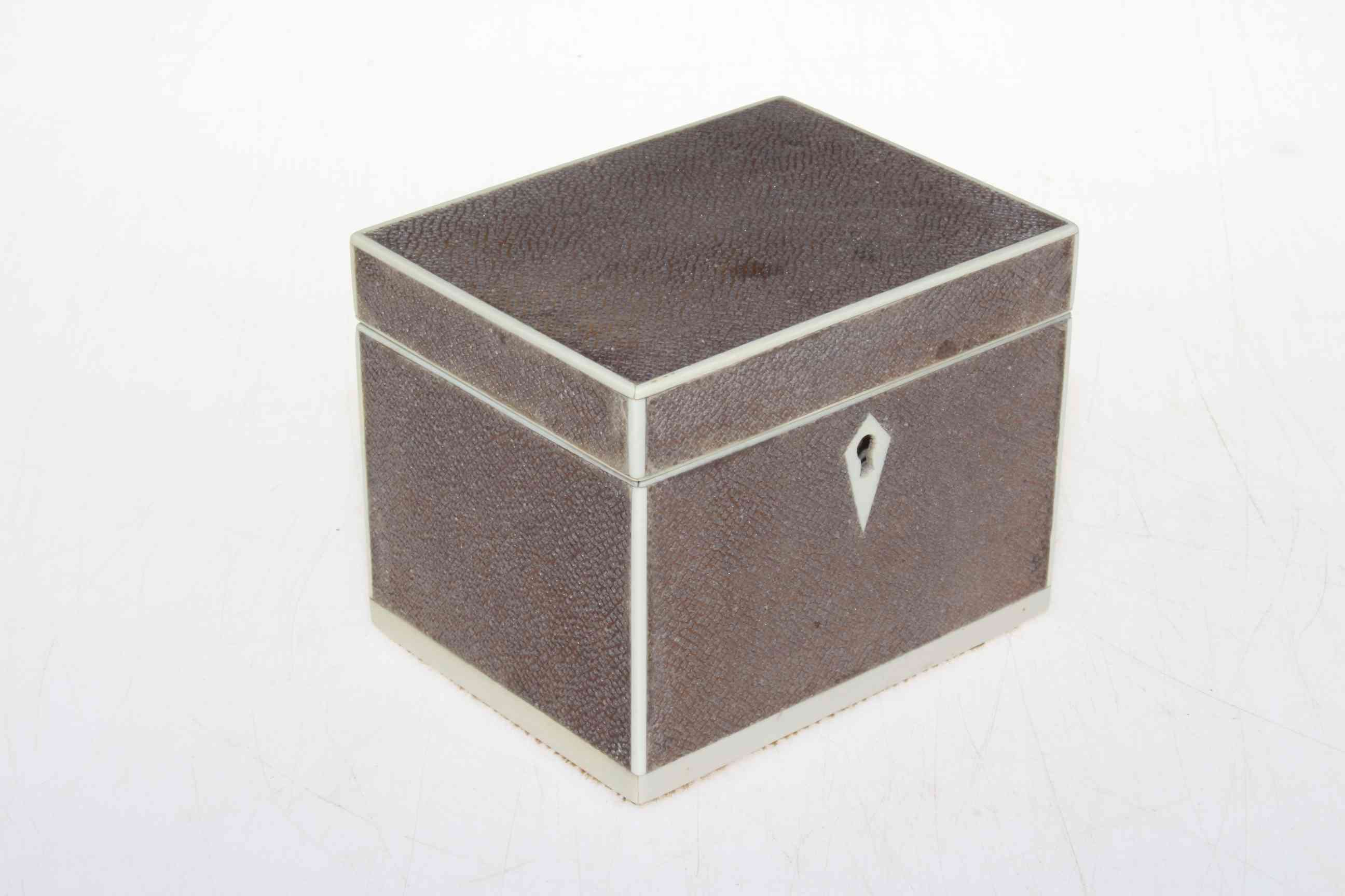 Shagreen and ivory tea caddy, 11.5 cm across.