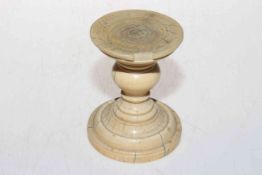 Antique turned ivory stand, 10cm. Condition: 1.5cm piece out of rim.