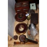 Over twelve items of collectables including miniatures, travel inkwell and treen measure.