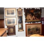 Large collection of pictures and mirrors including hunting prints, ornate framed prints, etc.