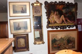 Large collection of pictures and mirrors including hunting prints, ornate framed prints, etc.