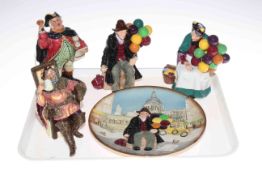 Four Royal Doulton figures: Town Crier HN2119, The Foaming Quart HN2162, The Balloon Man HN1954,