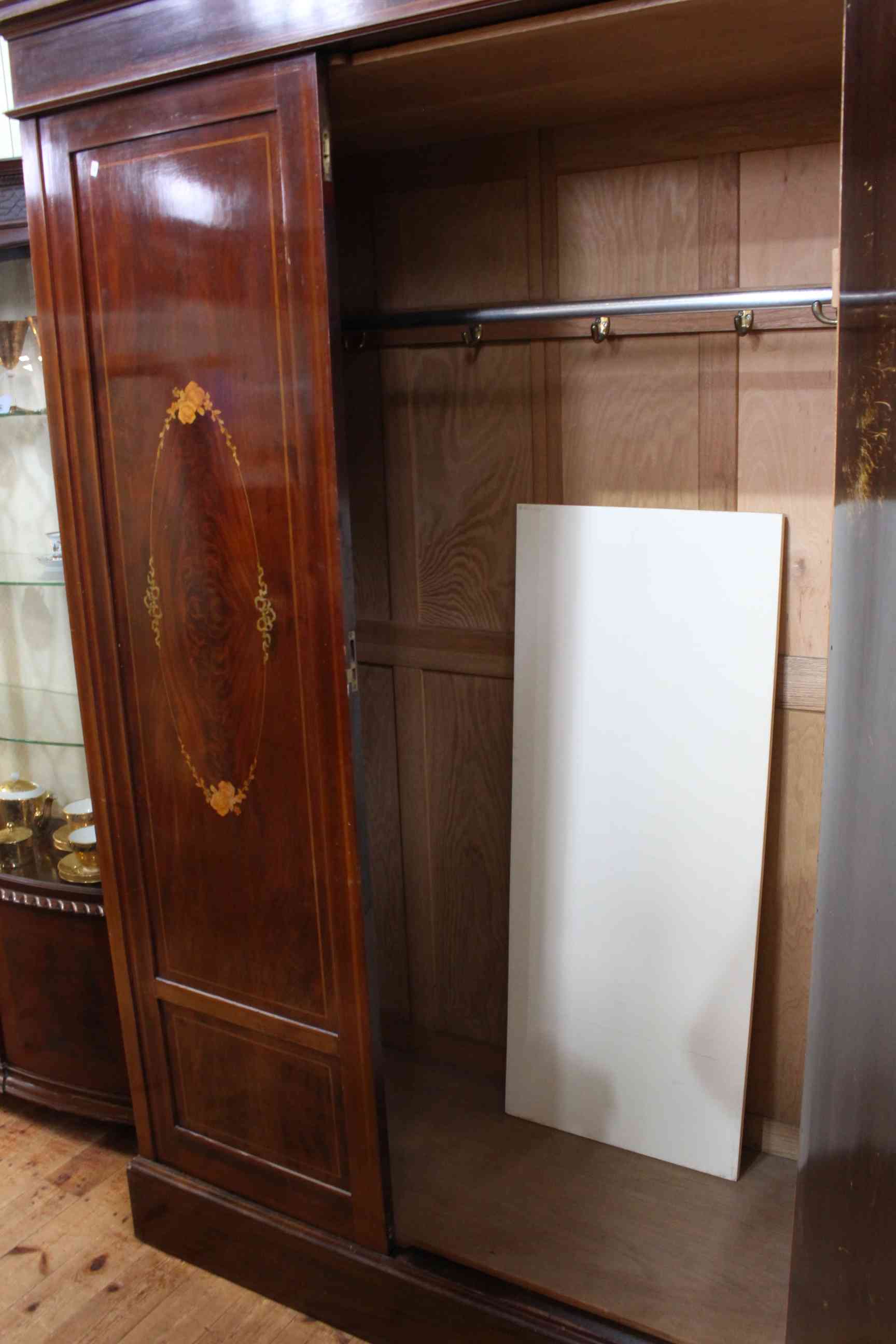 Edwardian inlaid mahogany wardrobe having central mirror door flanked by two inlaid doors, - Image 2 of 2