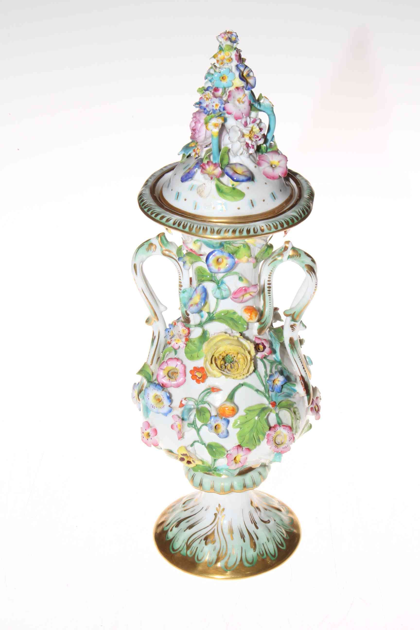 Continental flower encrusted vase and cover, 32cm. - Image 2 of 2