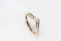 9 carat yellow gold diamond set wishbone ring,