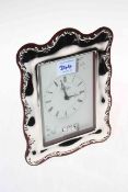 Carrs of Sheffield silver mounted mantel clock, 21.5cm by 15cm.