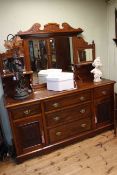 Late Victorian walnut mirror back sideboard, 180cm by 52cm by 190cm.