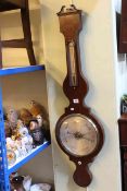 19th Century rosewood barometer and thermometer with silvered dial, 109cm.